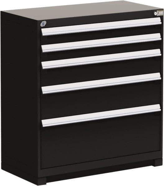 Rousseau Metal - 5 Drawer, Modular Storage Cabinet - Steel, 48" Wide x 27" Deep x 40" High, Black - USA Tool & Supply