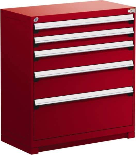 Rousseau Metal - 5 Drawer, Modular Storage Cabinet - Steel, 48" Wide x 27" Deep x 40" High, Flame Red - USA Tool & Supply