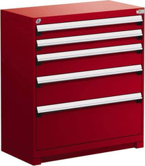 Rousseau Metal - 5 Drawer, Modular Storage Cabinet - Steel, 48" Wide x 27" Deep x 40" High, Flame Red - USA Tool & Supply
