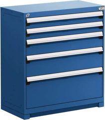 Rousseau Metal - 5 Drawer, Modular Storage Cabinet - Steel, 48" Wide x 27" Deep x 40" High, Avalanche Blue - USA Tool & Supply