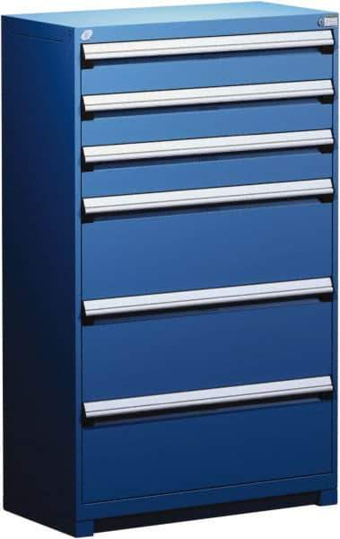 Rousseau Metal - 6 Drawer, Modular Storage Cabinet - Steel, 48" Wide x 24" Deep x 60" High, Avalanche Blue - USA Tool & Supply