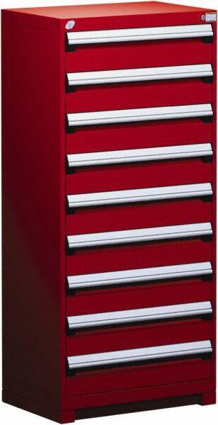Rousseau Metal - 9 Drawer, Modular Storage Cabinet - Steel, 36" Wide x 24" Deep x 60" High, Flame Red - USA Tool & Supply