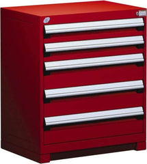 Rousseau Metal - 5 Drawer, Modular Storage Cabinet - Steel, 36" Wide x 18" Deep x 32" High, Flame Red - USA Tool & Supply