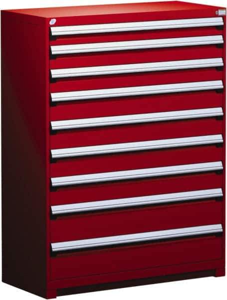 Rousseau Metal - 9 Drawer, Modular Storage Cabinet - Steel, 60" Wide x 24" Deep x 60" High, Flame Red - USA Tool & Supply