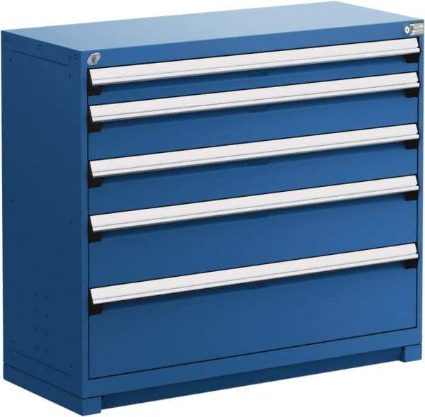 Rousseau Metal - 5 Drawer, Modular Storage Cabinet - Steel, 60" Wide x 24" Deep x 40" High, Avalanche Blue - USA Tool & Supply