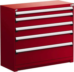 Rousseau Metal - 5 Drawer, Modular Storage Cabinet - Steel, 60" Wide x 24" Deep x 40" High, Flame Red - USA Tool & Supply