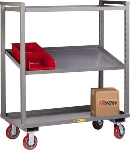 Little Giant - 2,400 Lb Capacity, 2 Shelf, Steel Shelf Truck - 48" Long x 24" Wide x 57-1/4" High, Polyurethane Wheels - USA Tool & Supply