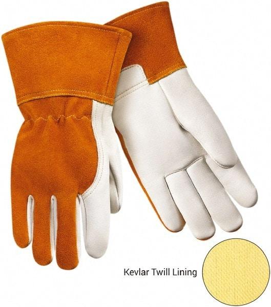 Steiner - Size M Kevlar Lined Cowhide Welding Glove - Gauntlet Cuff, Straight Thumb, For MIG - USA Tool & Supply