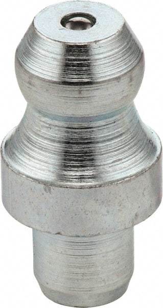 Umeta - Straight Head Angle, M6 Drive-In Steel Drive-In Grease Fitting - 8mm Hex, 15mm Overall Height, 5.5mm Shank Length, Zinc Plated Finish - USA Tool & Supply