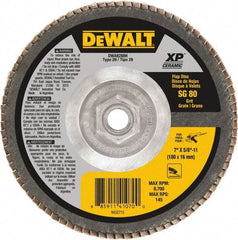 DeWALT - 80 Grit, 7" Disc Diam, 5/8-11 Center Hole, Type 29 Ceramic Flap Disc - 8,700 Max RPM, Poly Cotton Backing, Arbor Attaching System, Coated - USA Tool & Supply