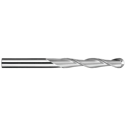 12 mm Dia. × 12 mm Shank × 50 mm DOC × 100 mm OAL, Carbide Uncoated, Spiral , 2 Flute, 30° Helix, Ballnose End Mill - Exact Industrial Supply