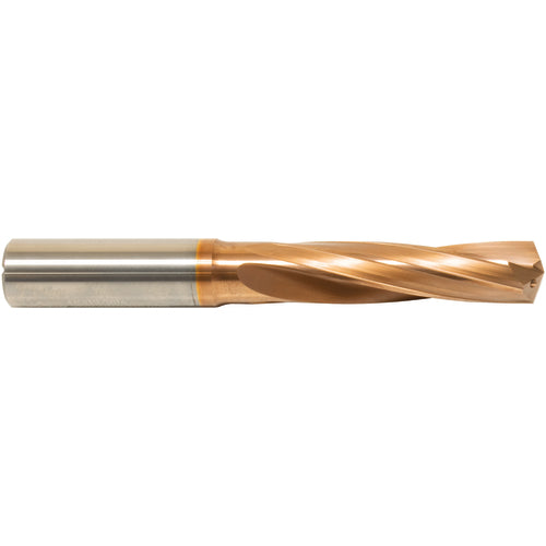 ‎1/2″ Dia. × 1/2″ Shank × 2-1/4″ Flute Length × 4″ OAL, 3xD, 135°, ZrCN, 2 Flute, External Coolant, Round Solid Carbide Drill Series/List #NG04