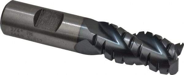 Cleveland - 3/4" Diam, Coarse Pitch, 1-5/8" LOC, 3 Flute Powdered Metal 0.06" Corner Radius Roughing End Mill - TiCN Finish, 3-7/8" OAL, 3/4" Shank Diam, Single End, Centercutting, 42° Helix - USA Tool & Supply