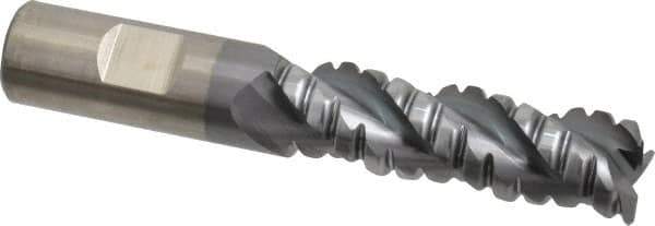 Cleveland - 3/4" Diam, Coarse Pitch, 2-1/4" LOC, 3 Flute Powdered Metal Corner Radius Roughing End Mill - TiCN Finish, 4-3/4" OAL, 3/4" Shank Diam, Single End, Centercutting, 42° Helix - USA Tool & Supply