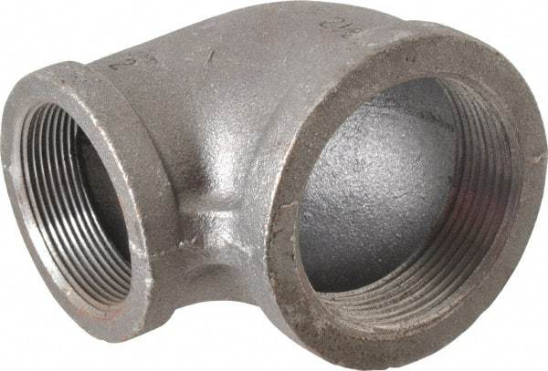 Made in USA - Size 2-1/2 x 2", Class 150, Malleable Iron Black Pipe 90° Elbow - 300 psi, Threaded End Connection - USA Tool & Supply