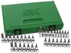 SK - 33 Piece, Screwdriver Bit Set - T10 to T55 Torx, 1/8 to 3/8, 2 to 10 Hex, #4 to 6 Slotted, #1 to 3 Phillips & #2 Pozidriv - USA Tool & Supply