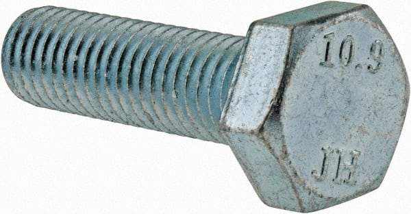 Value Collection - M10x1.50mm Metric Coarse, 35mm Length Under Head Hex Head Cap Screw - Partially Threaded, Grade 10.9 Alloy Steel, Zinc-Plated Finish, 16mm Hex - USA Tool & Supply
