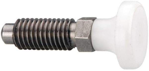 Gibraltar - M12x1.75, 25mm Thread Length, 0.314" Max Plunger Diam, 0.56 Lb Init to 1.8 Lb Final End Force, Knob Handle Plunger - Delrin Knob, 1.2" Body Length, 0.98" Length Under Head/Shoulder, 0.236" Plunger Projection - USA Tool & Supply