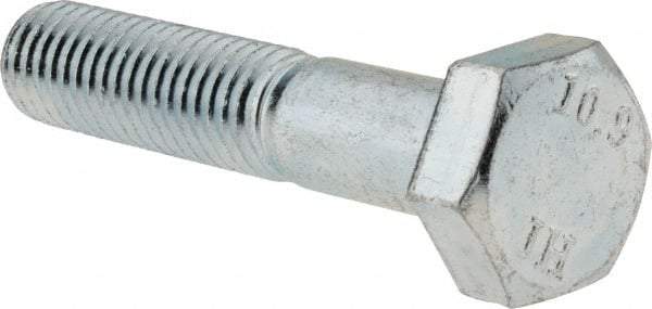 Value Collection - M10x1.50mm Metric Coarse, 50mm Length Under Head Hex Head Cap Screw - Partially Threaded, Grade 10.9 Alloy Steel, Zinc-Plated Finish, 16mm Hex - USA Tool & Supply