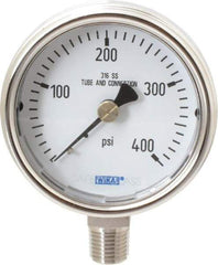 Wika - 2-1/2" Dial, 1/4 Thread, 0-400 Scale Range, Pressure Gauge - Lower Connection Mount, Accurate to 2-1-2% of Scale - USA Tool & Supply