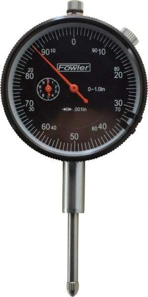 Fowler - 1" Range, 0-100 (Continuous), 0-50-0 (Balanced) Dial Reading, 0.001" Graduation Dial Drop Indicator - 2-1/4" Dial, 1mm Range per Revolution, Revolution Counter - USA Tool & Supply