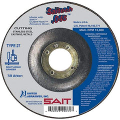 Sait - 4-1/2" Wheel Diam, 7/8" Arbor Hole, Type 27 Depressed Center Wheel - Ceramic, Resinoid Bond, 13,300 Max RPM, Compatible with Angle Grinder - USA Tool & Supply