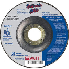Sait - 6" Wheel Diam, 7/8" Arbor Hole, Type 27 Depressed Center Wheel - Ceramic, Resinoid Bond, 10,200 Max RPM, Compatible with Angle Grinder - USA Tool & Supply
