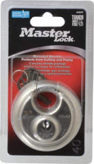 Master Lock - 3/4" Shackle Clearance, Keyed Different Shielded Shackle Disk Lock Padlock - 3/8" Shackle Diam, Stainless Steel - USA Tool & Supply