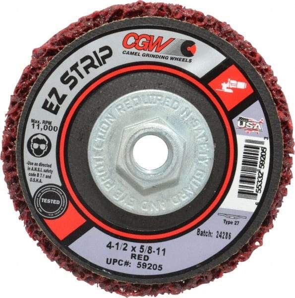 Camel Grinding Wheels - 4-1/2" Very Coarse Grade Silicon Carbide Deburring Disc - 5/8-11 Threaded Center Hole, Arbor Connection, Red, 11,000 Max RPM - USA Tool & Supply