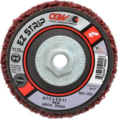 Camel Grinding Wheels - 4-1/2" Very Coarse Grade Silicon Carbide Deburring Disc - 5/8-11 Threaded Center Hole, Arbor Connection, Red, 11,000 Max RPM - USA Tool & Supply