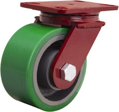 Hamilton - 6" Diam x 3" Wide x 7-1/2" OAH Top Plate Mount Swivel Caster - Polyurethane Mold onto Cast Iron Center, 2,200 Lb Capacity, Tapered Roller Bearing, 4-1/2 x 6-1/2" Plate - USA Tool & Supply
