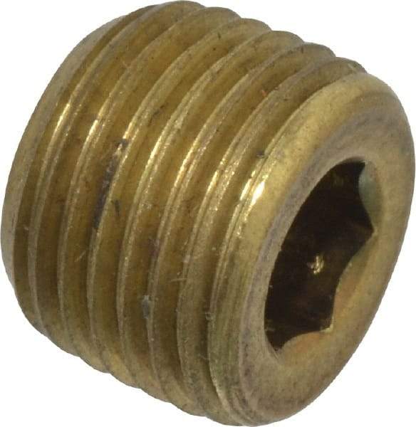 Made in USA - 1/8-27, 5/16" OAL, Brass Socket Pressure Plug - 3/4" Taper per Foot, 3/16" Hex Key - USA Tool & Supply