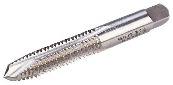 Cleveland - 1/4-28 UNF, 3 Flute, Bright Finish, High Speed Steel Spiral Point Tap - Plug Chamfer, Right Hand Thread, 63.5mm OAL, 25.4mm Thread Length, Series 1011 - Exact Industrial Supply