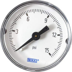 Wika - 1-1/2" Dial, 1/8 Thread, 0-15 Scale Range, Pressure Gauge - Center Back Connection Mount, Accurate to 3-2-3% of Scale - USA Tool & Supply