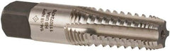 Cleveland - 1/4-18 NPT, 4 Flutes, Bright Finish, High Speed Steel, Interrupted Thread Pipe Tap - 2-7/16 Inch Overall Length, 9/16 Inch Shank Diameter, 1-1/16 Inch Thread Length, 0.42 Inch Square Size, Regular Hook, Plug Chamfer - Exact Industrial Supply
