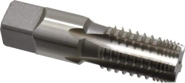 Cleveland - 3/8-18 NPT, 4 Flutes, Bright Finish, High Speed Steel, Interrupted Thread Pipe Tap - 2-9/16 Inch Overall Length, 0.7 Inch Shank Diameter, 1-1/16 Inch Thread Length, 0.53 Inch Square Size, Regular Hook, Plug Chamfer - USA Tool & Supply