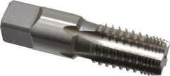 Cleveland - 3/8-18 NPT, 4 Flutes, Bright Finish, High Speed Steel, Interrupted Thread Pipe Tap - 2-9/16 Inch Overall Length, 0.7 Inch Shank Diameter, 1-1/16 Inch Thread Length, 0.53 Inch Square Size, Regular Hook, Plug Chamfer - USA Tool & Supply