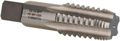 Cleveland - 1/2-14 NPT, 4 Flutes, Bright Finish, High Speed Steel, Interrupted Thread Pipe Tap - 3-1/8 Inch Overall Length, 11/16 Inch Shank Diameter, 1-3/8 Inch Thread Length, 0.51 Inch Square Size, Regular Hook, Plug Chamfer - USA Tool & Supply
