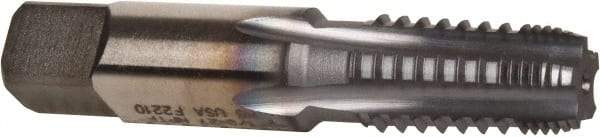 Cleveland - 1/8-27 NPTF, 4 Flutes, Bright Finish, High Speed Steel, Interrupted Thread Pipe Tap - 2-1/8 Inch Overall Length, 7/16 Inch Shank Diameter, 3/4 Inch Thread Length, 0.32 Inch Square Size, Regular Hook, Plug Chamfer - Exact Industrial Supply