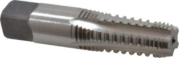 Cleveland - 1/4-18 NPTF, 4 Flutes, Bright Finish, High Speed Steel, Interrupted Thread Pipe Tap - 2-7/16 Inch Overall Length, 9/16 Inch Shank Diameter, 1-1/16 Inch Thread Length, 0.42 Inch Square Size, Regular Hook, Plug Chamfer - Exact Industrial Supply