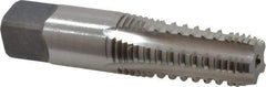 Cleveland - 1/4-18 NPTF, 4 Flutes, Bright Finish, High Speed Steel, Interrupted Thread Pipe Tap - 2-7/16 Inch Overall Length, 9/16 Inch Shank Diameter, 1-1/16 Inch Thread Length, 0.42 Inch Square Size, Regular Hook, Plug Chamfer - Exact Industrial Supply