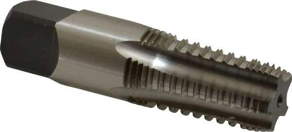 Cleveland - 3/8-18 NPTF, 4 Flutes, Bright Finish, High Speed Steel, Interrupted Thread Pipe Tap - 2-9/16 Inch Overall Length, 0.7 Inch Shank Diameter, 1-1/16 Inch Thread Length, 0.53 Inch Square Size, Regular Hook, Plug Chamfer - USA Tool & Supply