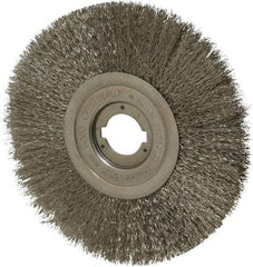 Weiler - 8" OD, 1-1/4" Arbor Hole, Crimped Stainless Steel Wheel Brush - 3/4" Face Width, 2-1/16" Trim Length, 0.0118" Filament Diam, 6,000 RPM - USA Tool & Supply