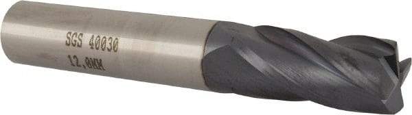 SGS - 12mm, 4 Flute, Single End, Solid Carbide, 1mm Corner Radius End Mill - 2-61/64" OAL, 30° Helix, Right Hand Flute, 0.984" LOC, Right Hand Cut - USA Tool & Supply