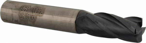 SGS - 12mm, 4 Flute, Single End, Solid Carbide, 1.5mm Corner Radius End Mill - 2-61/64" OAL, 30° Helix, Right Hand Flute, 0.984" LOC, Right Hand Cut - USA Tool & Supply