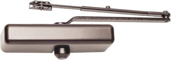 Falcon - Multi Size, Push & Pull Side Mount, Light Medium Duty Multi Size Door Closer Power Operated Damper - Nonhanded, Dark Bronze Finish - USA Tool & Supply