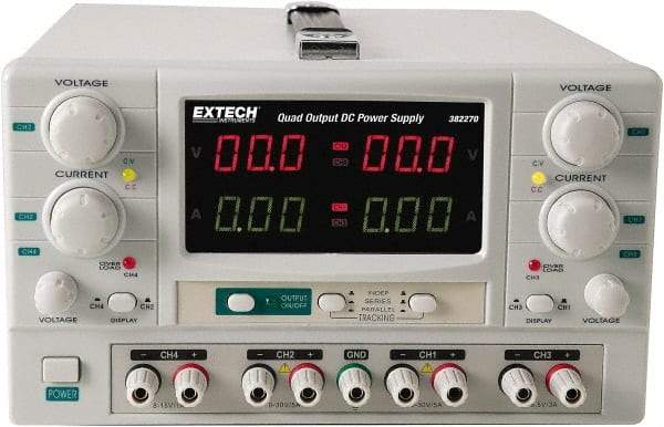 Extech - 150 Watt, 0 to 5 Amp, 0 to 30 VDC Output, Benchtop Power Supply - 2 Outputs, 10.2 Inch Wide x 14-1/2 Inch Deep x 6.3 Inch High - USA Tool & Supply