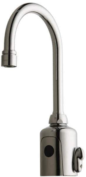 Chicago Faucets - Polished Chrome Plated Electronic User Adjustable Temperature Control Mixer Sensor Faucet - Powered by 6 Volt Lithium CRP2 Battery (Included), Gooseneck Spout, 4 to 8" Mounting Centers - USA Tool & Supply