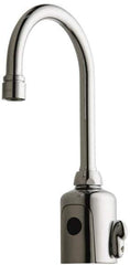 Chicago Faucets - Polished Chrome Plated Electronic User Adjustable Temperature Control Mixer Sensor Faucet - Powered by 6 Volt Lithium CRP2 Battery (Included), Gooseneck Spout, 4 to 8" Mounting Centers - USA Tool & Supply