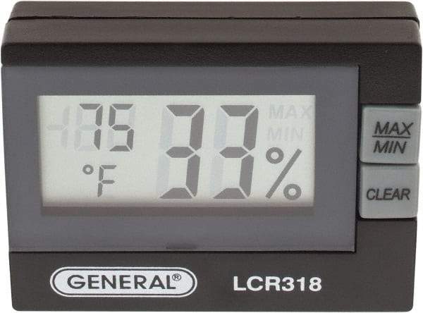 General - 14 to 140°F, 10 to 99% Humidity Range, Thermo-Hygrometer - 5% Relative Humidity Accuracy, 0.1% RH, 0.1° Temp Resolution - USA Tool & Supply